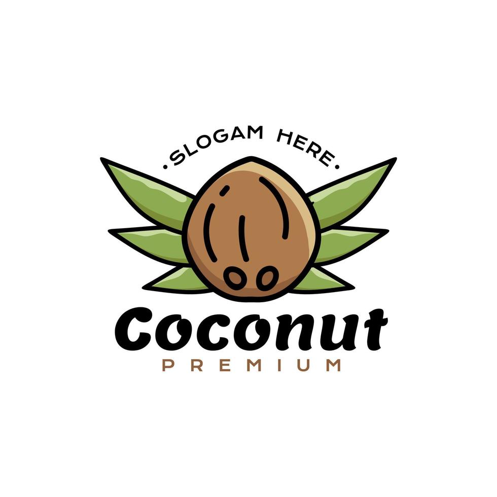 Coconut Icon Logo Filled with coconut with unique wing-shaped coconut leaves vector