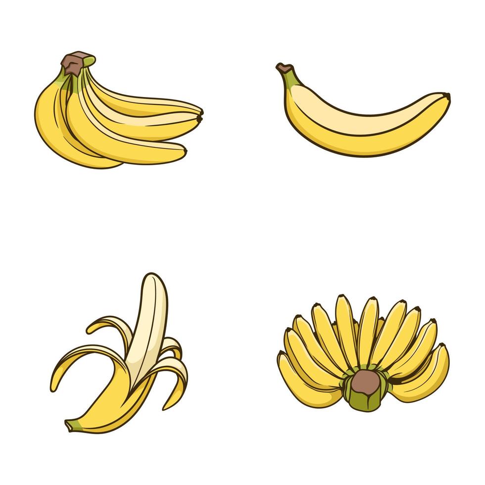 Hand Drawn Set Banana Half Peeled Bunch Ripe Fruit Vector Isolated