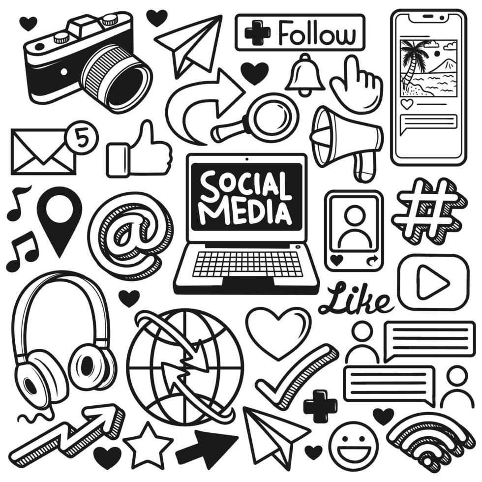 Set Social Media Element Hand Drawn Doodle vector