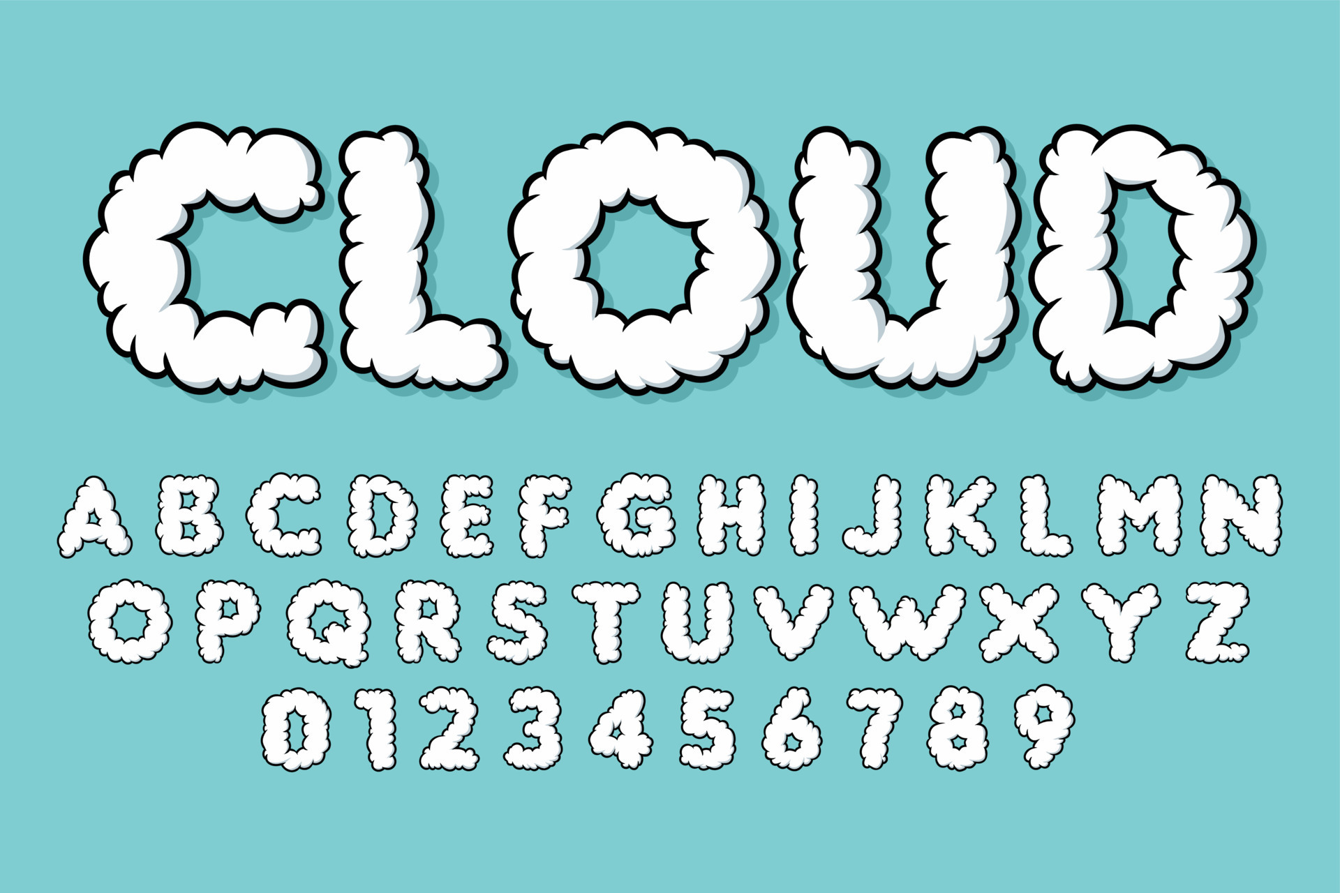 Alphabet Cloud Bubble Cute Typography Set concept Cartoon Vector