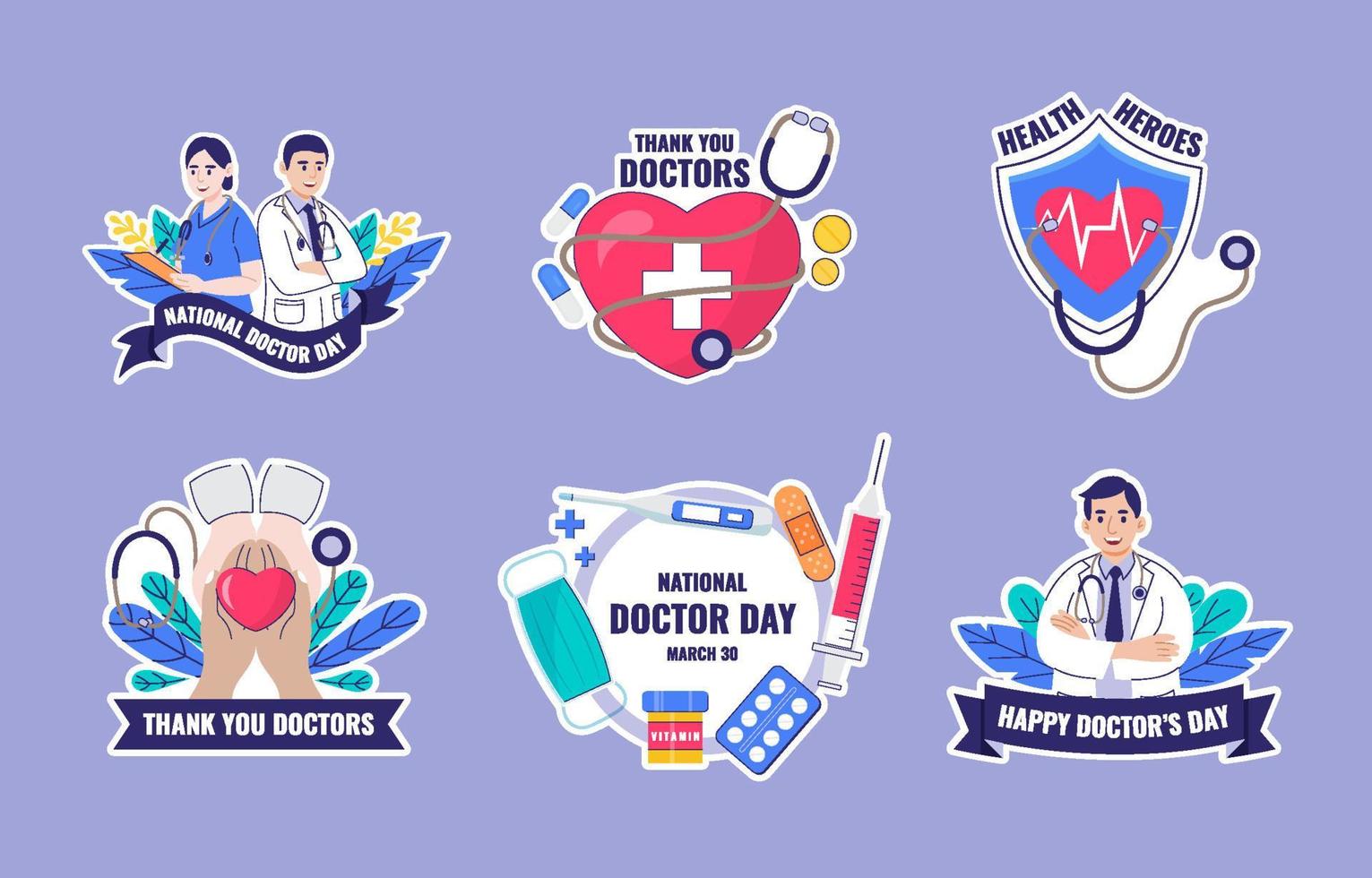 National Doctor Day Sticker Set vector