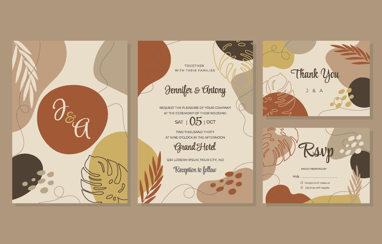 Earthy Toned Wedding Invitation Templates vector