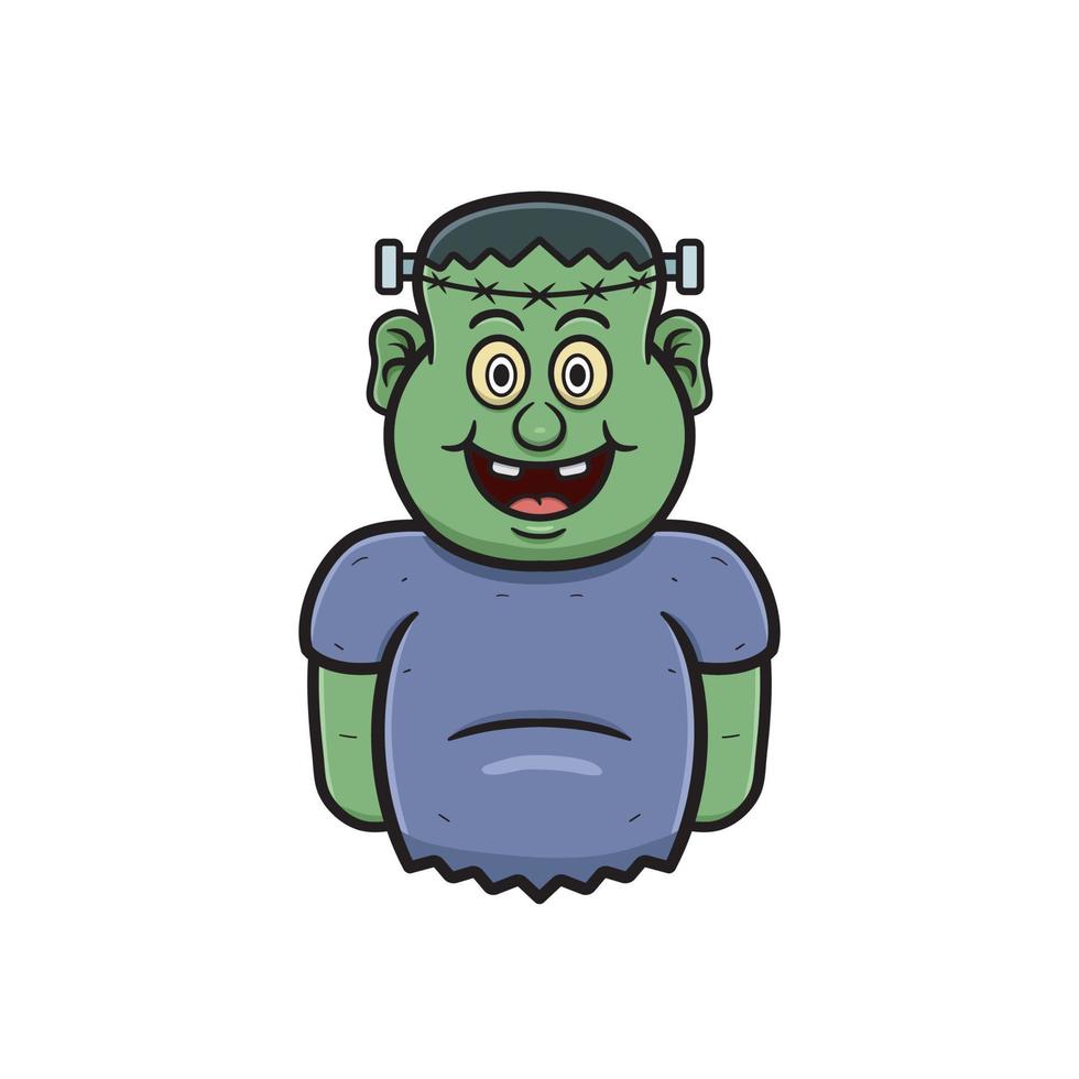 Cartoon Mascot Of Cute Frankenstein Man. vector