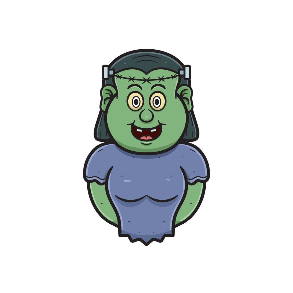 Cartoon Mascot Of Cute Frankenstein Girls. vector