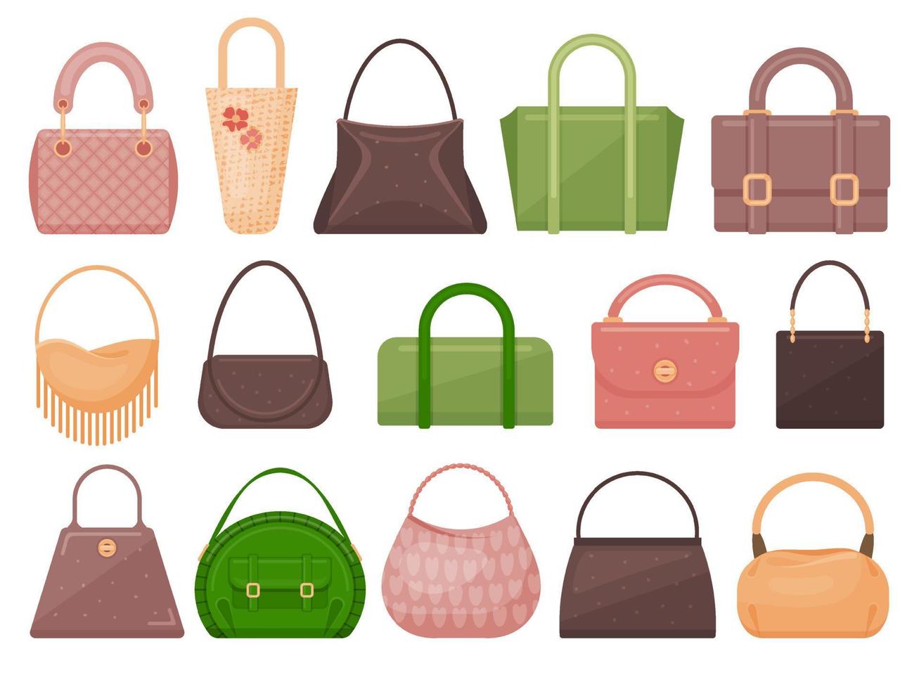 conjunto de coloridos bolsos de moda. iconos aislados en blanco. estilo de dibujos animados ilustración vectorial vector