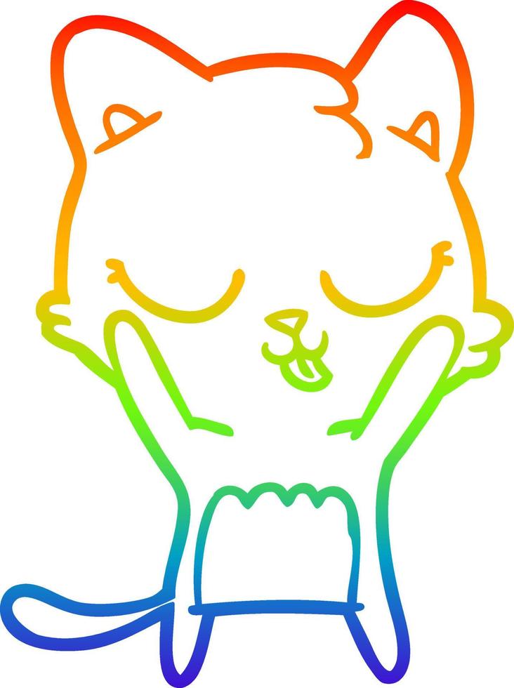 rainbow gradient line drawing cute cartoon cat vector
