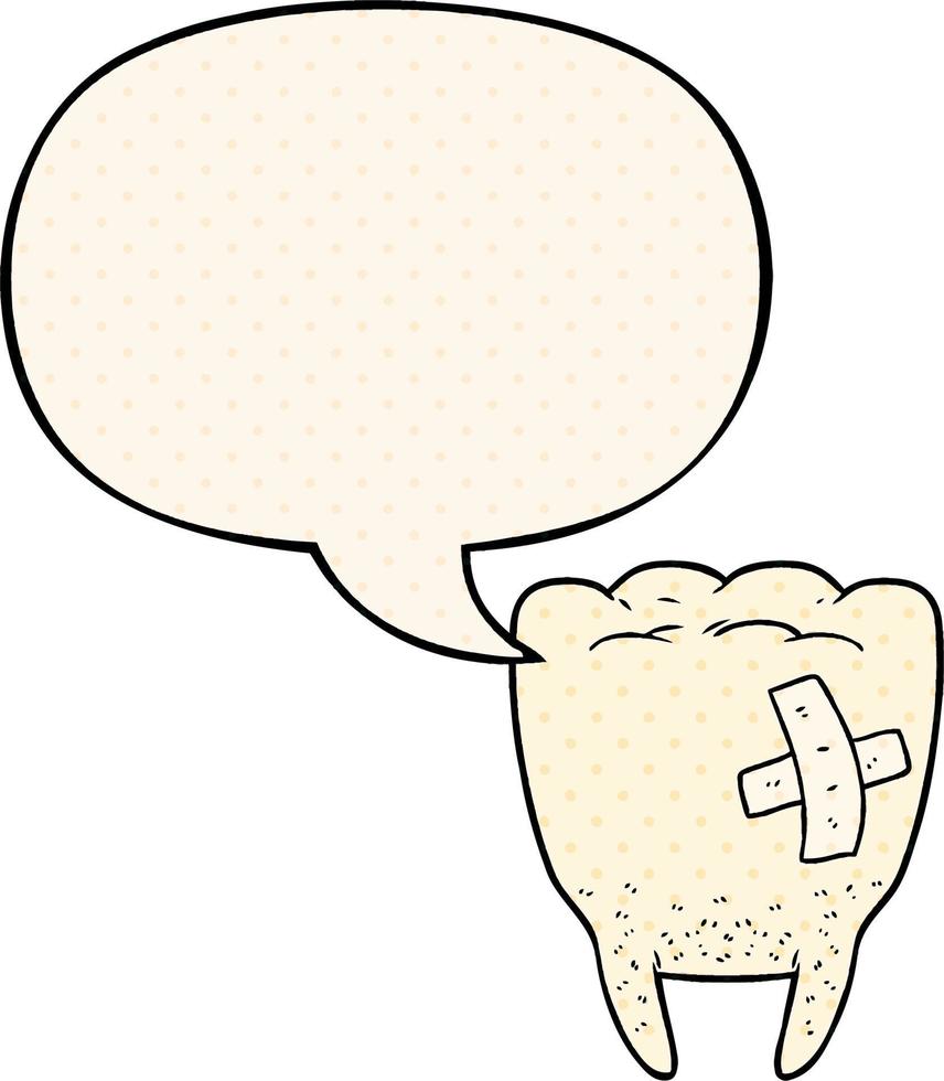 cartoon bad tooth and speech bubble in comic book style vector