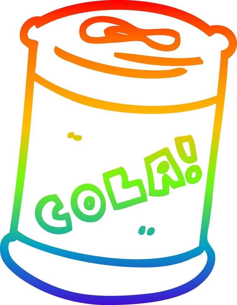 rainbow gradient line drawing cartoon fizzy drinks can vector