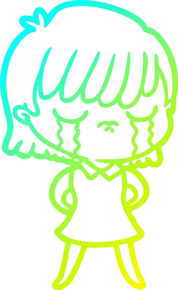 cold gradient line drawing cartoon woman crying vector