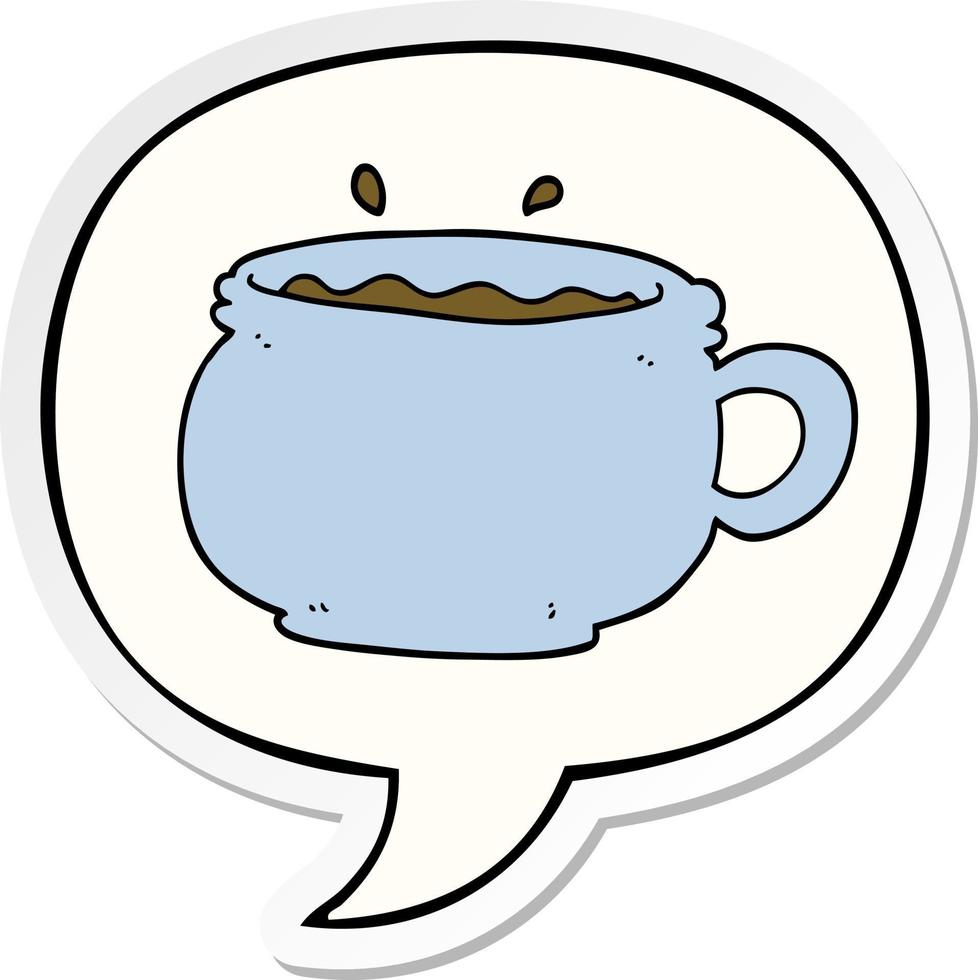 cartoon hot cup of coffee and speech bubble sticker vector