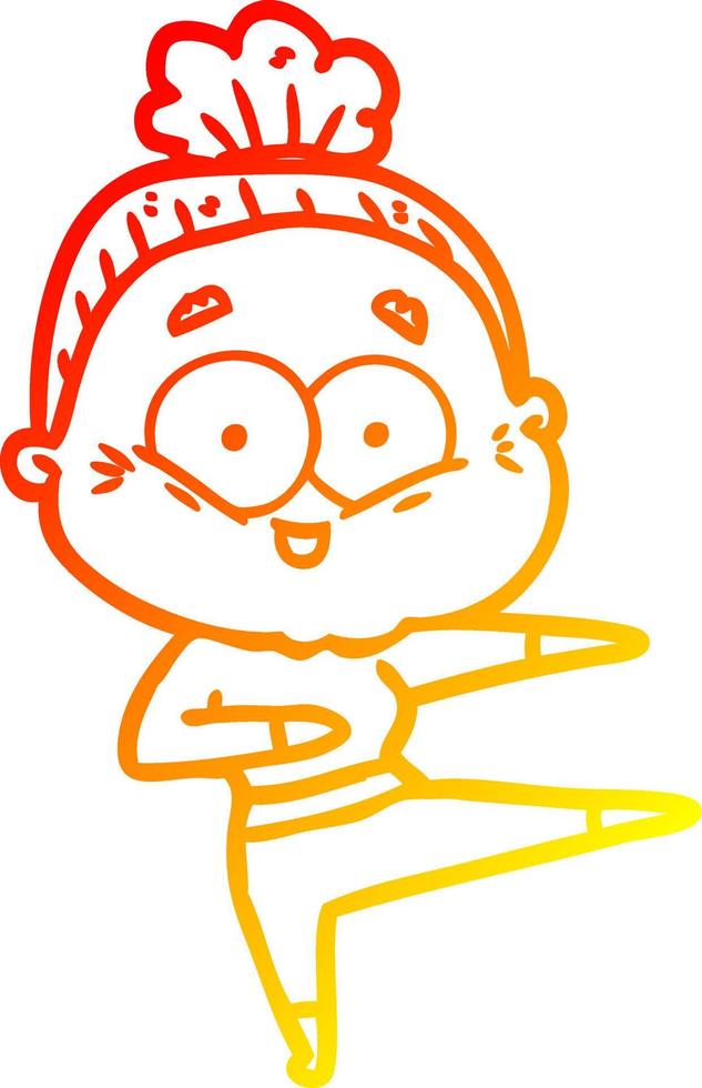 warm gradient line drawing cartoon happy old woman vector