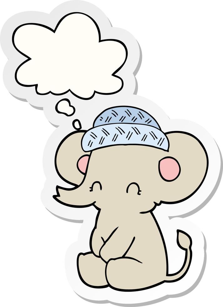 cartoon cute elephant and thought bubble as a printed sticker vector