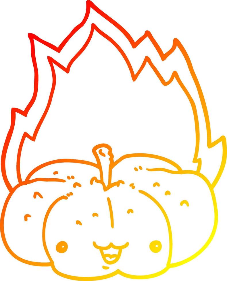 warm gradient line drawing cartoon flaming pumpkin vector