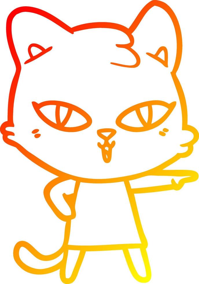 warm gradient line drawing cartoon cat in dress pointing vector