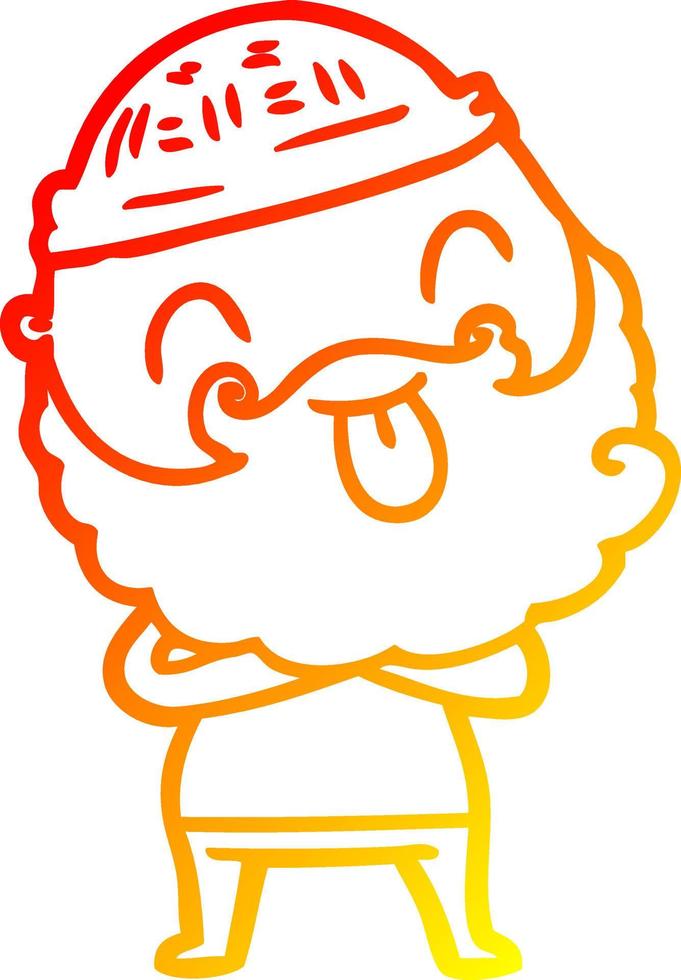 warm gradient line drawing man with beard sticking out tongue vector
