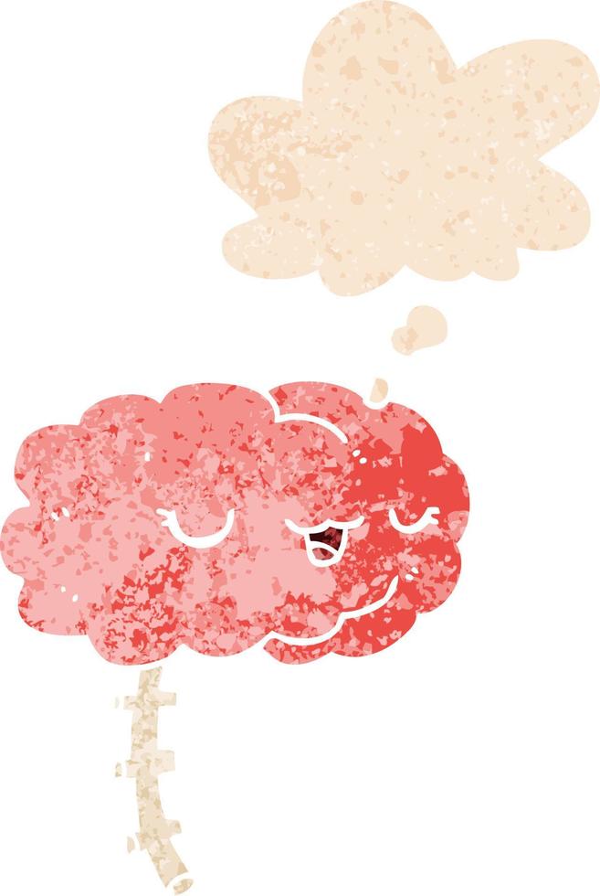 happy cartoon brain and thought bubble in retro textured style vector