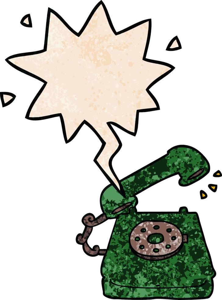 cartoon old telephone and speech bubble in retro texture style vector