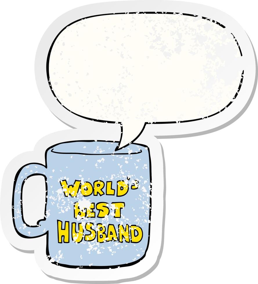 worlds best husband mug and speech bubble distressed sticker vector