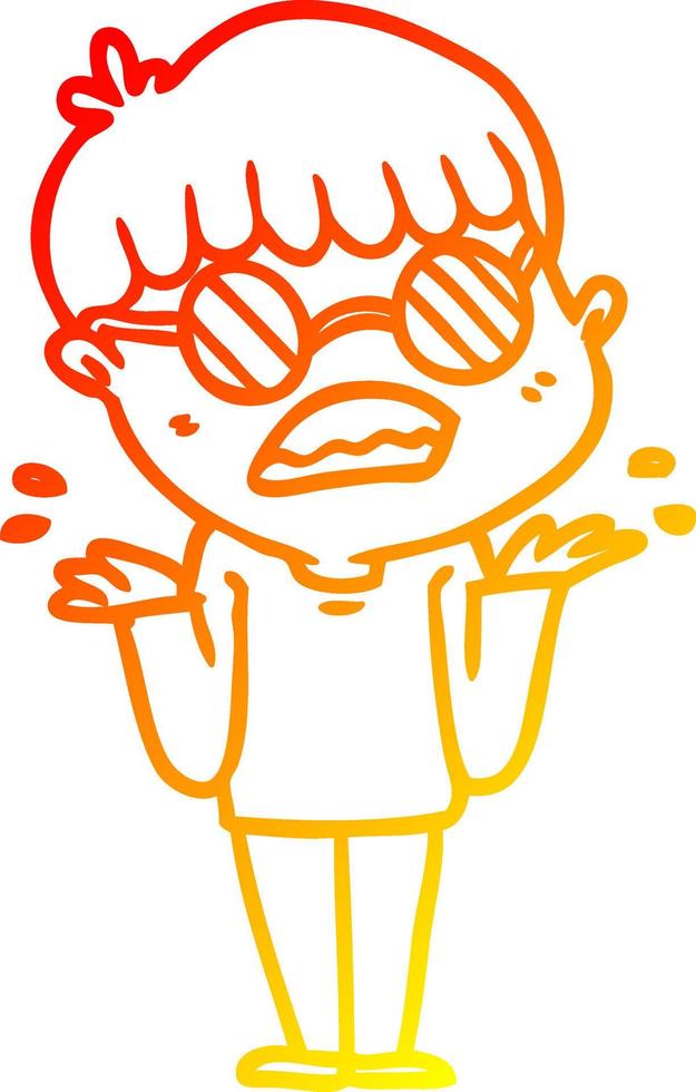 warm gradient line drawing cartoon confused boy wearing spectacles vector