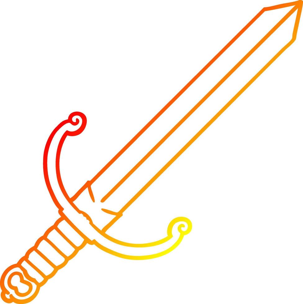 warm gradient line drawing cartoon sword vector