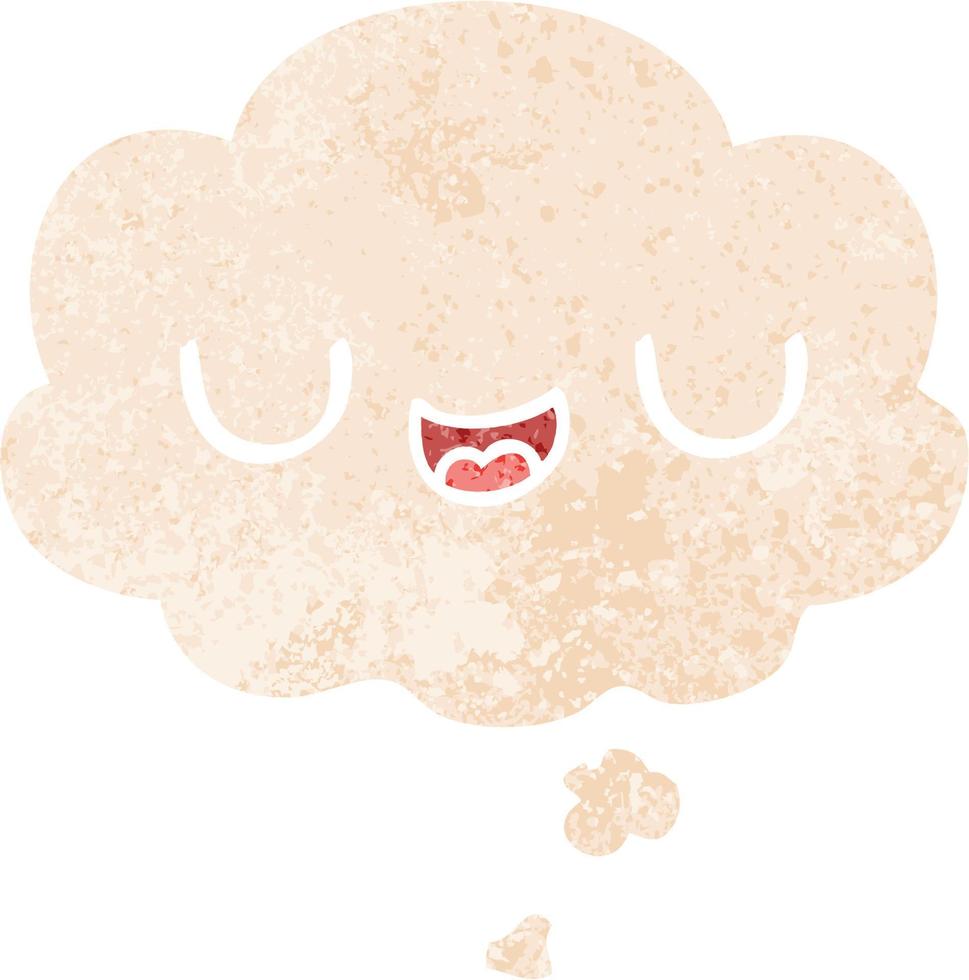 cute cartoon face and thought bubble in retro textured style vector