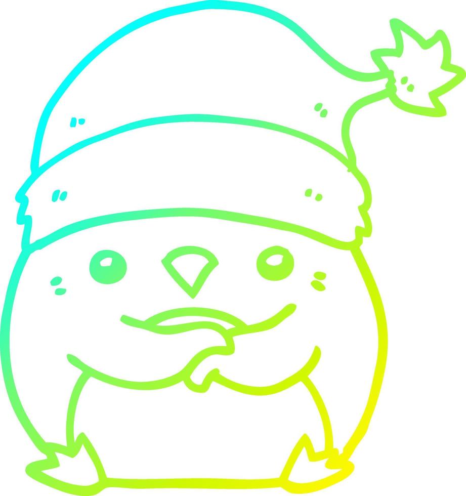 cold gradient line drawing cute cartoon penguin wearing christmas hat vector