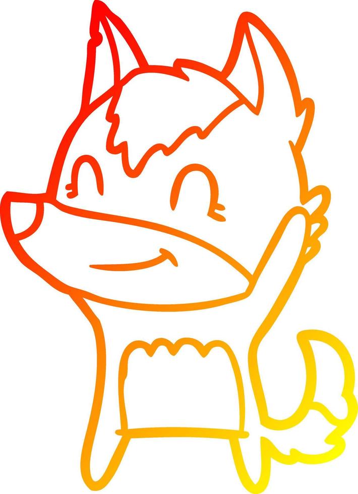warm gradient line drawing friendly cartoon wolf vector