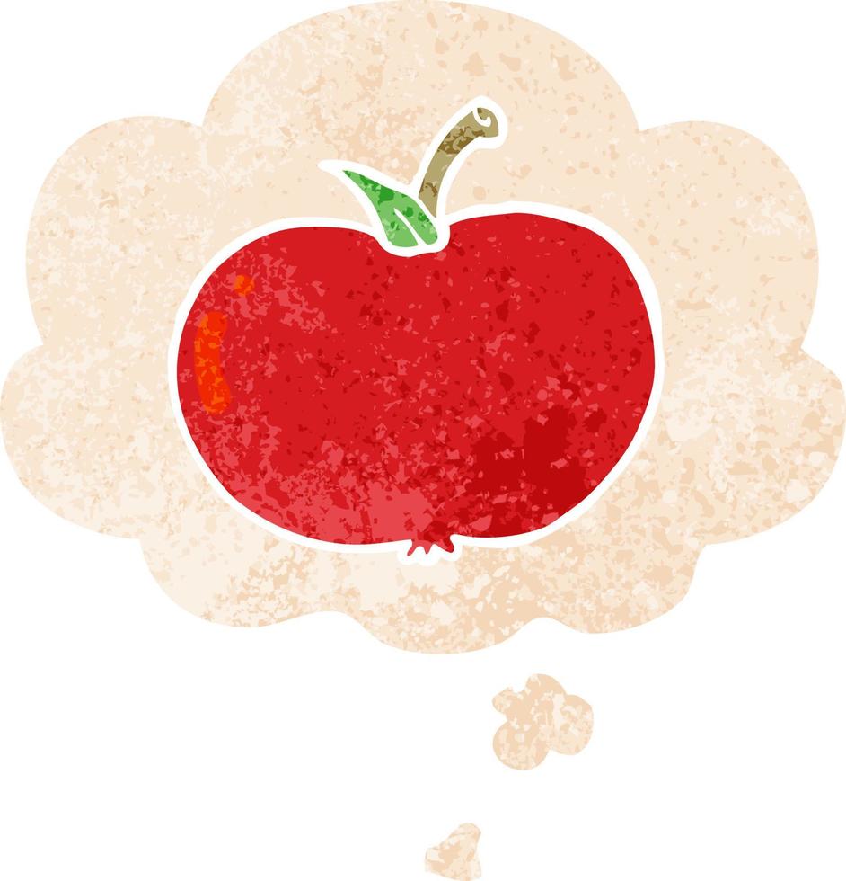 cartoon apple and thought bubble in retro textured style vector
