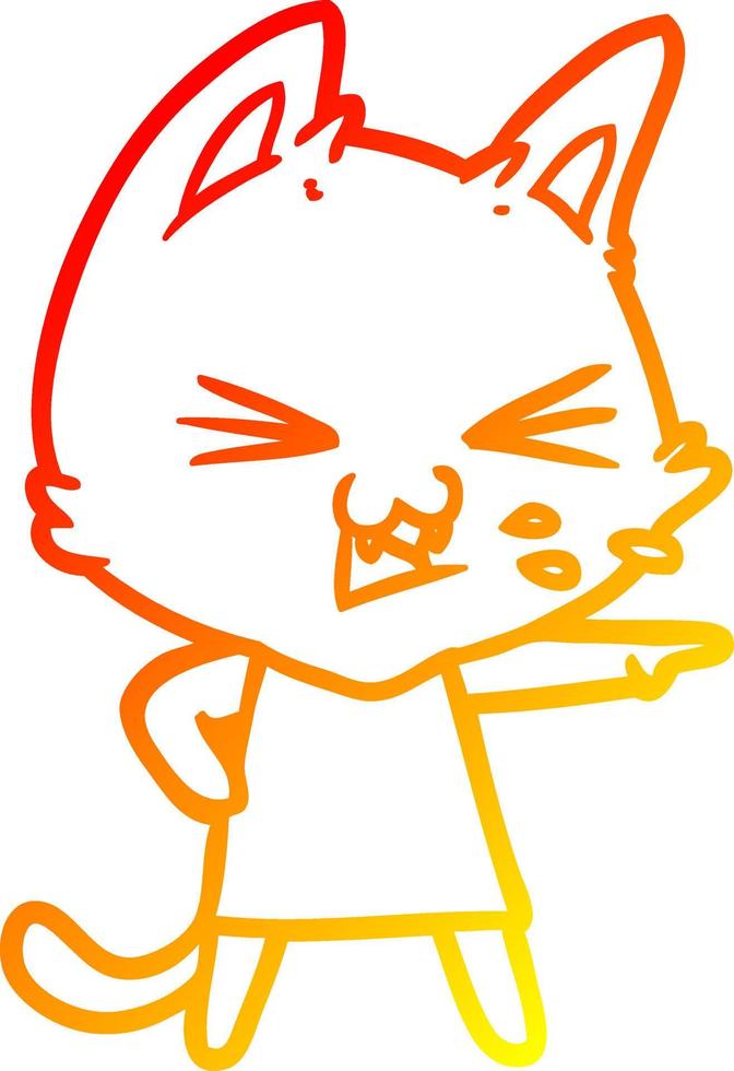 warm gradient line drawing cartoon cat hissing vector