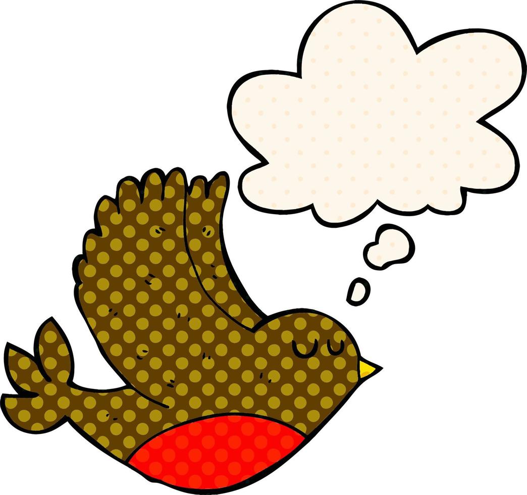 cartoon flying bird and thought bubble in comic book style vector