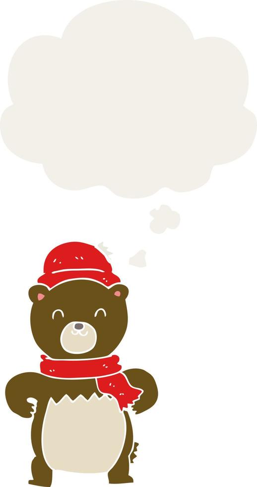cute cartoon bear and thought bubble in retro style vector