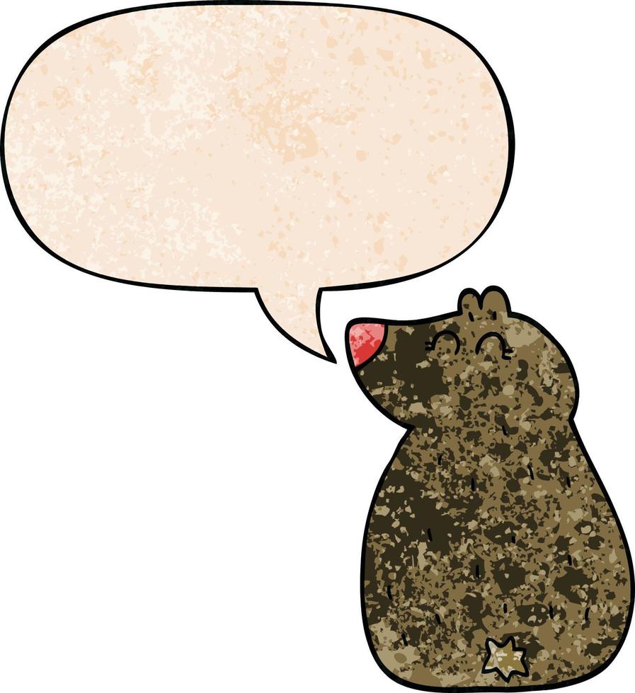 cute cartoon bear and speech bubble in retro texture style vector