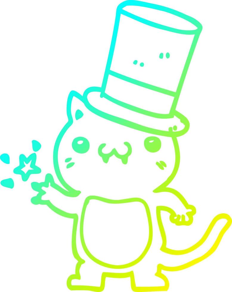 cold gradient line drawing cartoon cat wearing top hat vector