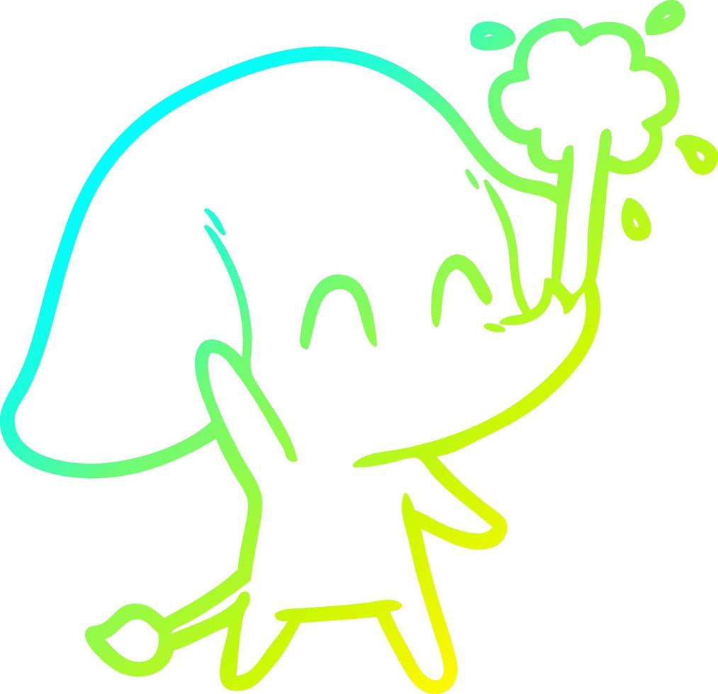 cold gradient line drawing cute cartoon elephant spouting water vector