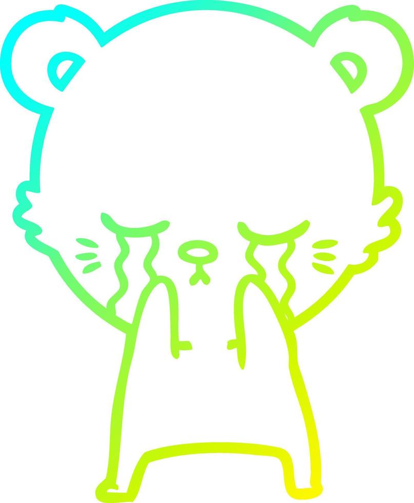 cold gradient line drawing crying cartoon bear vector