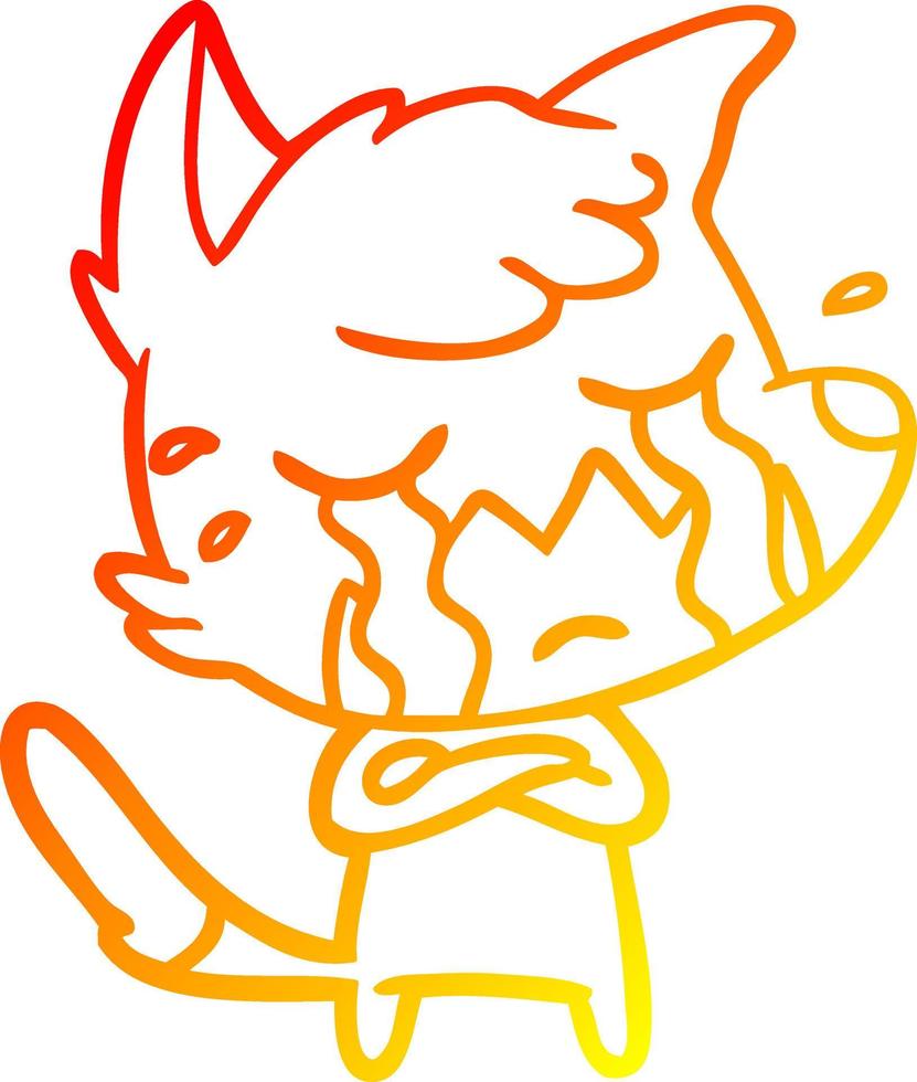 warm gradient line drawing crying fox cartoon vector