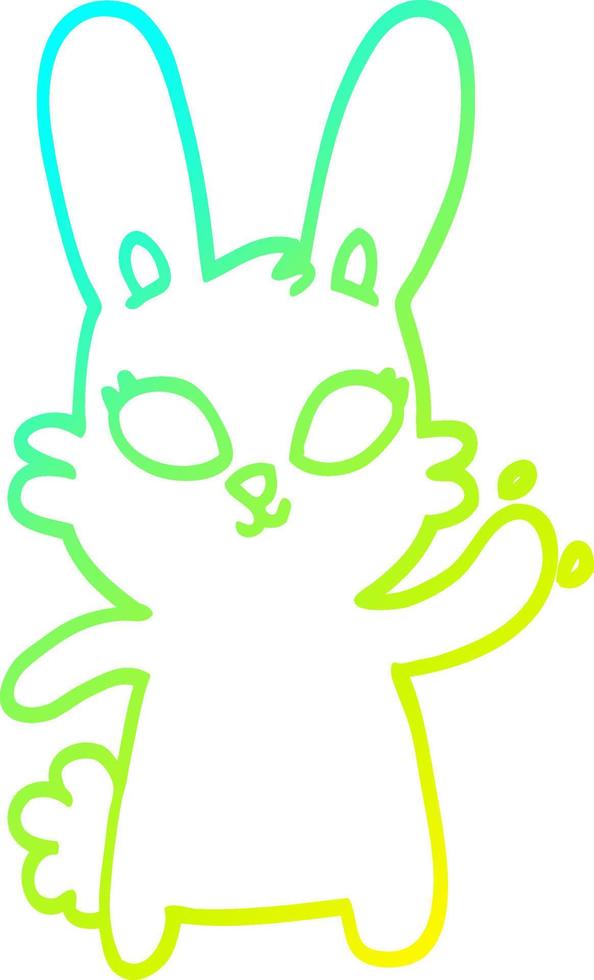 cold gradient line drawing cute cartoon rabbit waving vector