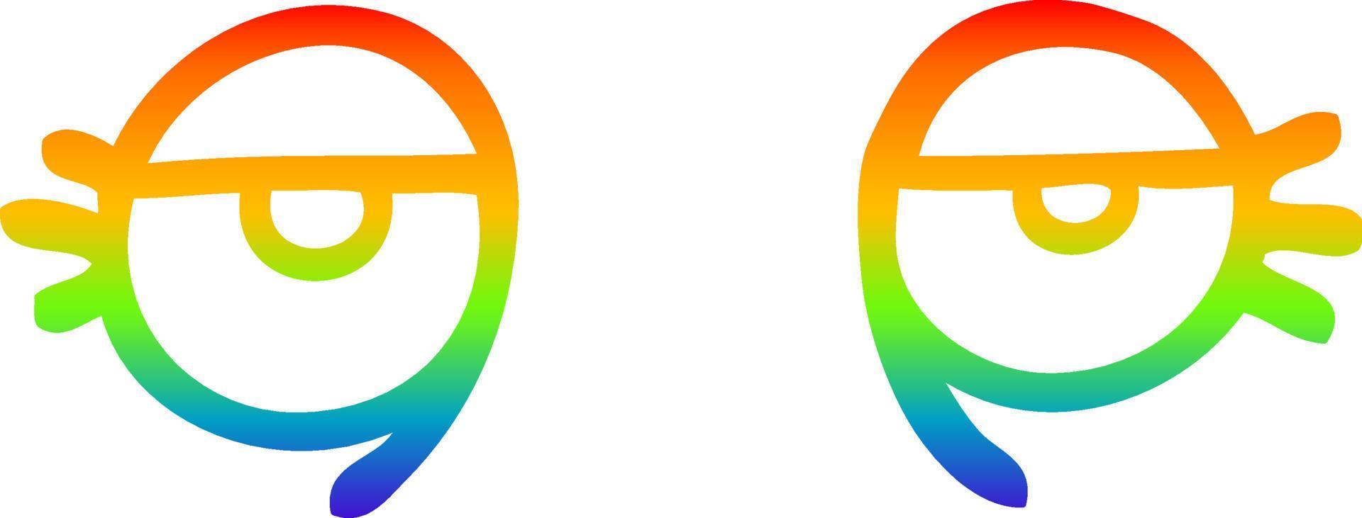 rainbow gradient line drawing cartoon tired eyes vector