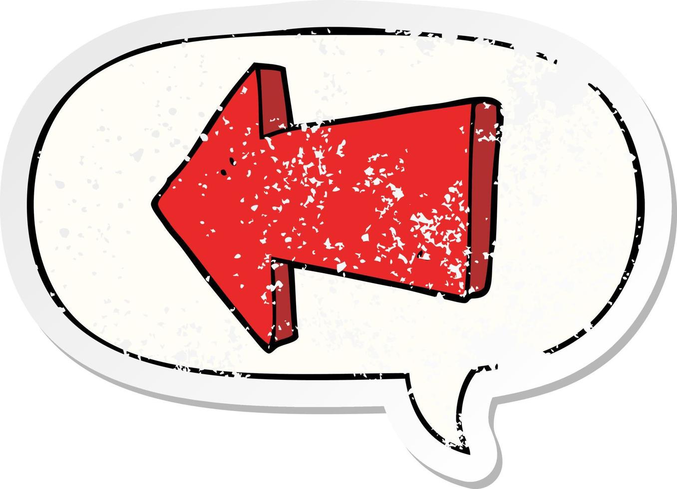 cartoon pointing arrow and speech bubble distressed sticker vector