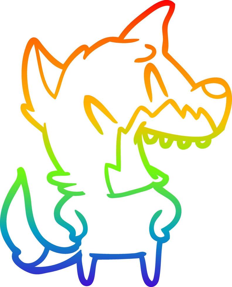 rainbow gradient line drawing laughing fox cartoon vector