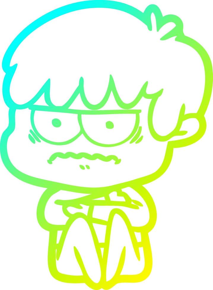 cold gradient line drawing annoyed cartoon boy vector