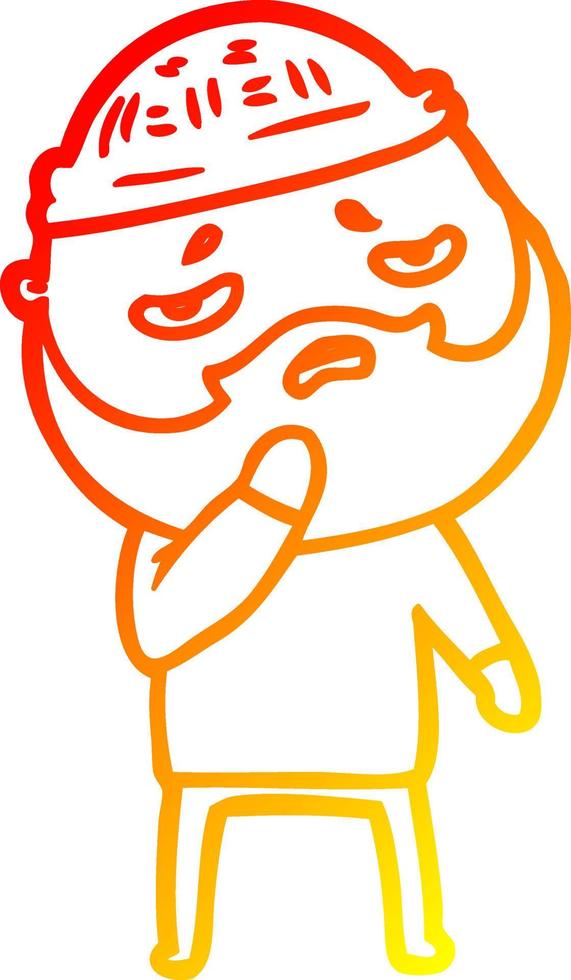 warm gradient line drawing cartoon worried man with beard vector