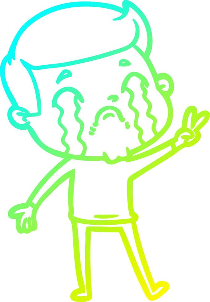 cold gradient line drawing cartoon man crying vector