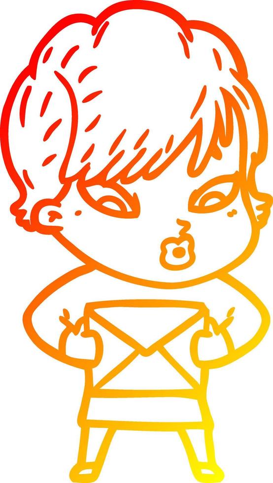 warm gradient line drawing cartoon woman vector
