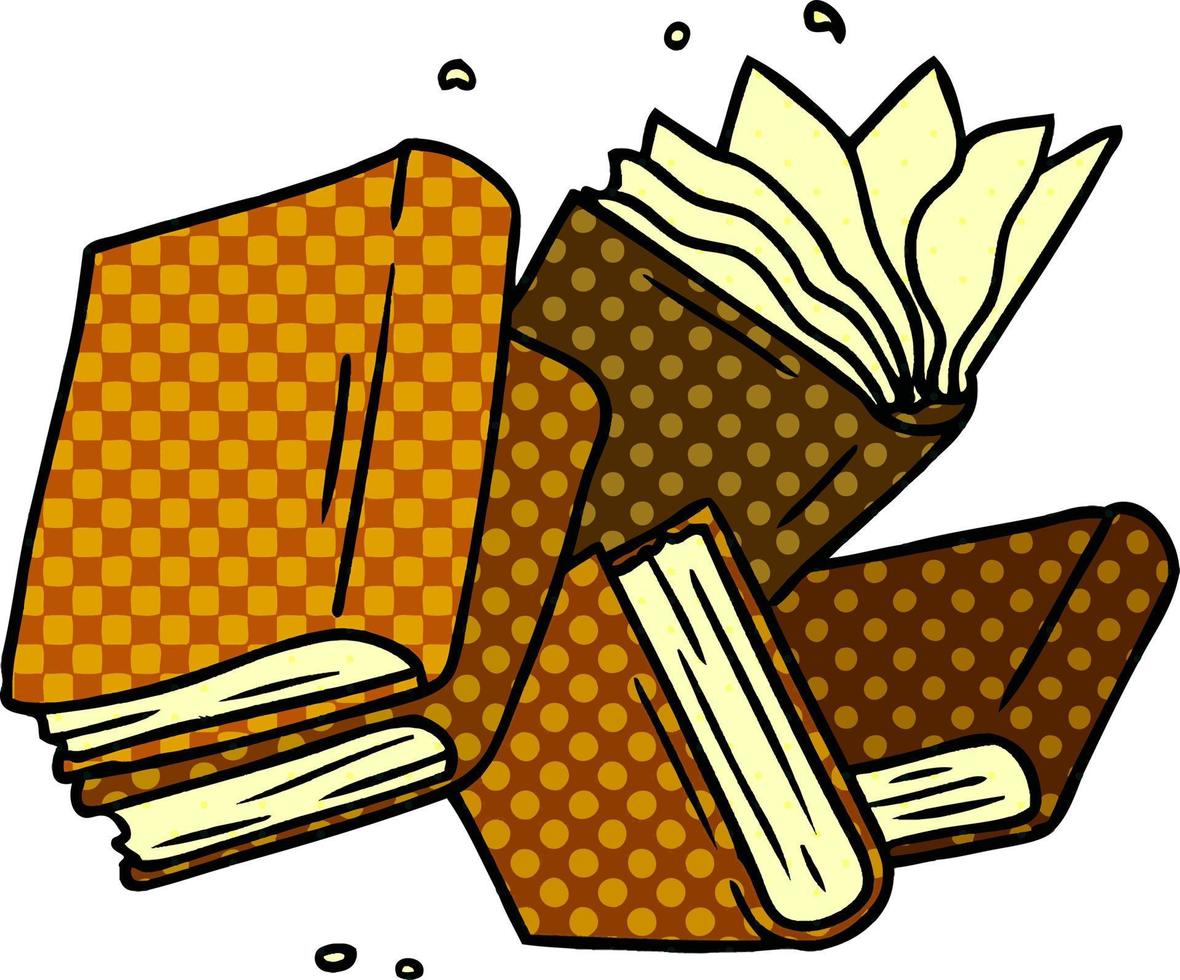 cartoon doodle of a collection of books vector