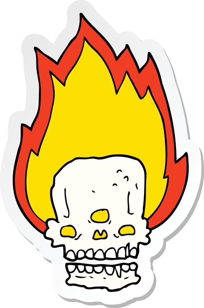 sticker of a spooky cartoon flaming skull vector