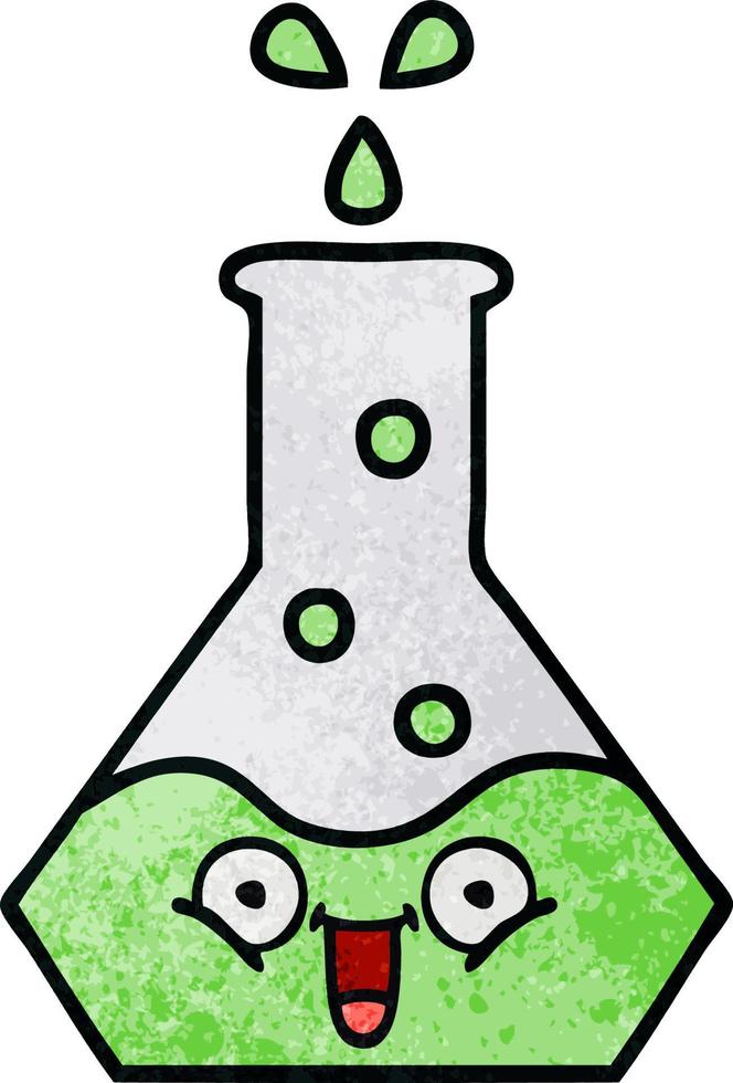 retro grunge texture cartoon science beaker vector