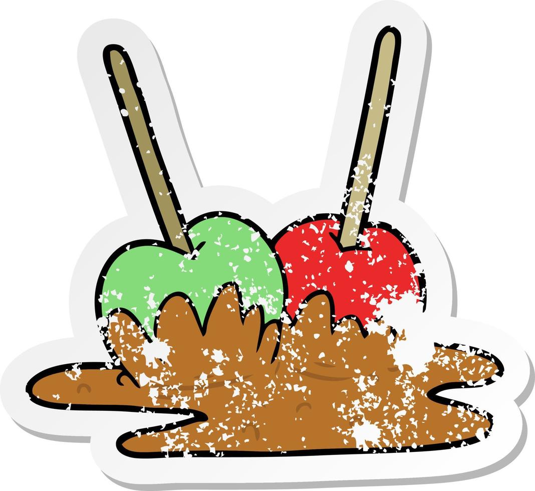 distressed sticker of a cartoon toffee apples vector