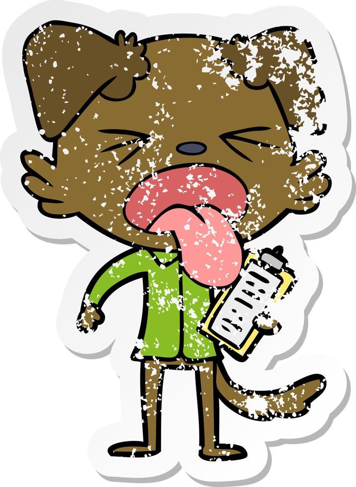 distressed sticker of a cartoon disgusted dog vector
