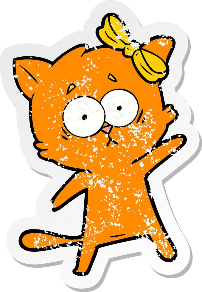distressed sticker of a cartoon cat vector